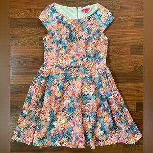 VTG Betsey Johnson 90's Y2k 2000 Pink Blue Floral Dress cap sleeve Sz 14 Fairy